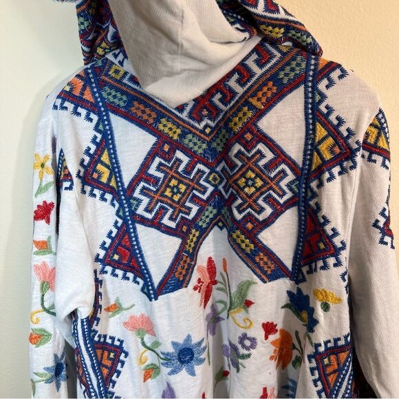 Johnny Was Biya Embroidered Hooded Cardigan White Floral Large Women’s - Picture 13 of 15